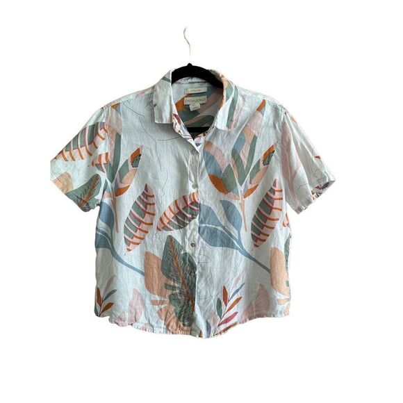 Cynthia Rowley 100% linen floral collar shirt sz S - Picture 1 of 8